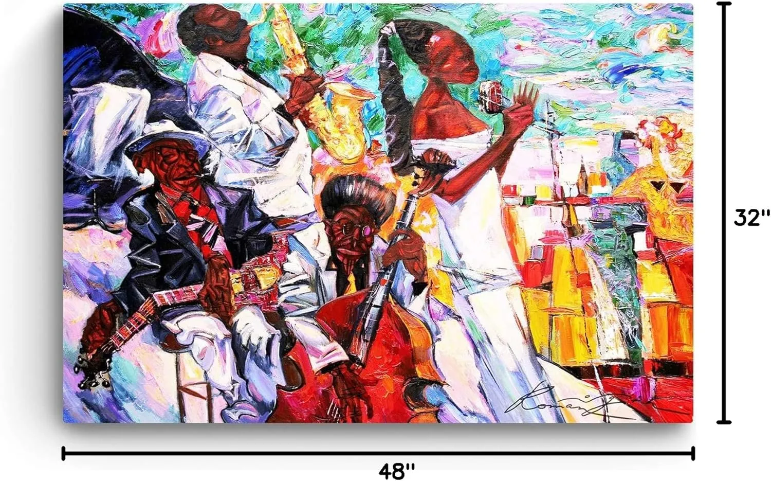 Startonight Canvas Wall Art - Jazz Girl - Stretched Print, Modern for Bedroom or Living Room, Office Ready to Hang Home Decor Unique Luminous Artwork 32" x 48" Day & Night Effect