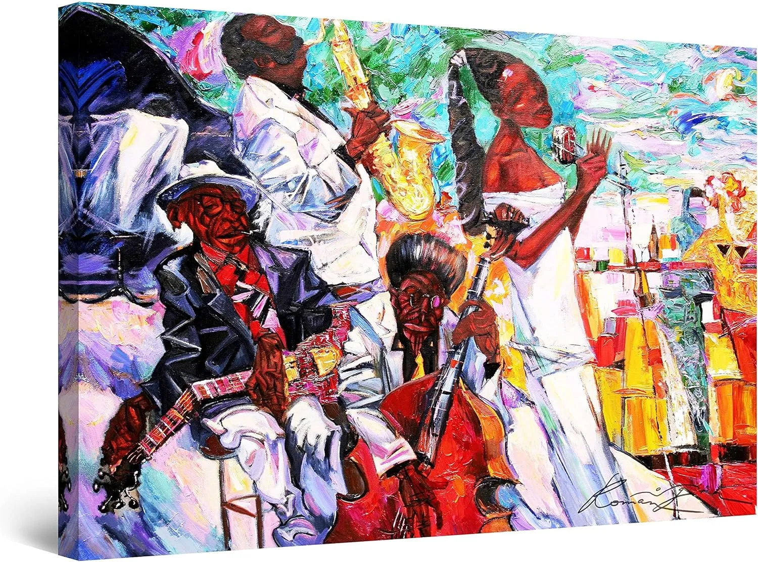 Startonight Canvas Wall Art - Jazz Girl - Stretched Print, Modern for Bedroom or Living Room, Office Ready to Hang Home Decor Unique Luminous Artwork 32" x 48" Day & Night Effect