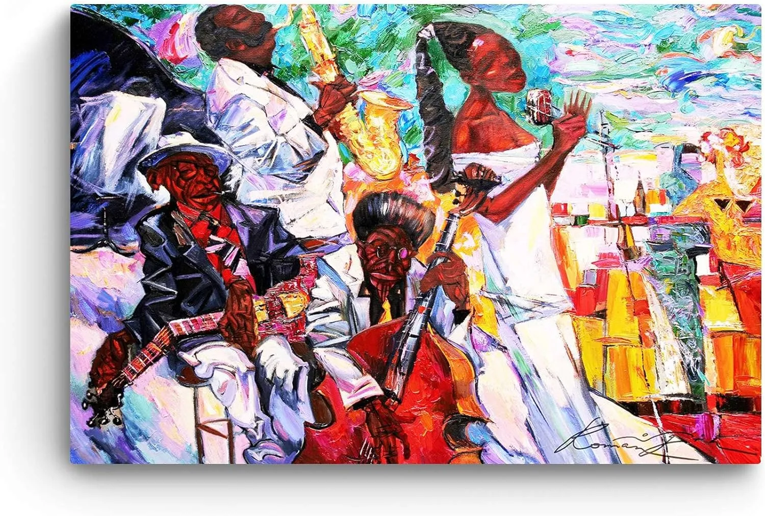 Startonight Canvas Wall Art - Jazz Girl - Stretched Print, Modern for Bedroom or Living Room, Office Ready to Hang Home Decor Unique Luminous Artwork 32" x 48" Day & Night Effect