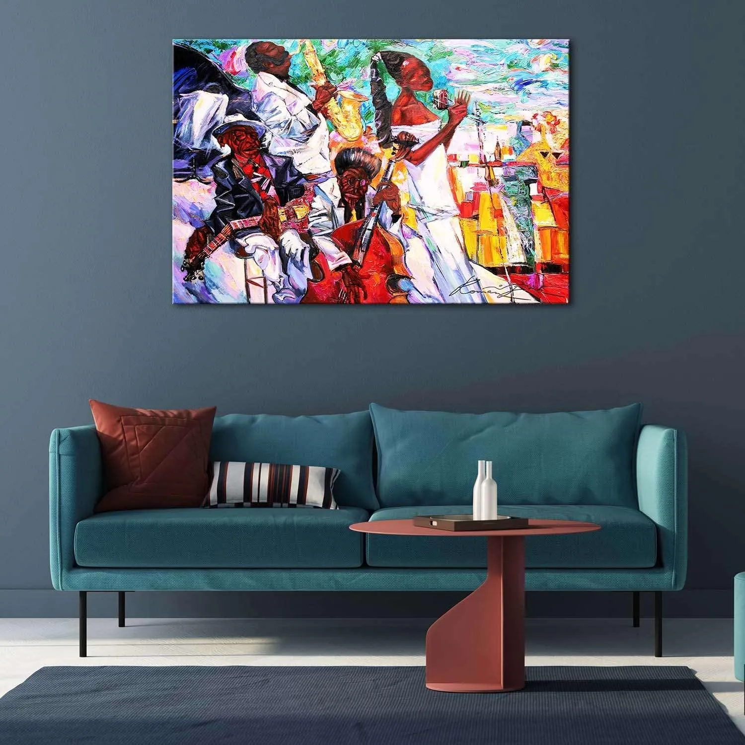 Startonight Canvas Wall Art - Jazz Girl - Stretched Print, Modern for Bedroom or Living Room, Office Ready to Hang Home Decor Unique Luminous Artwork 32" x 48" Day & Night Effect