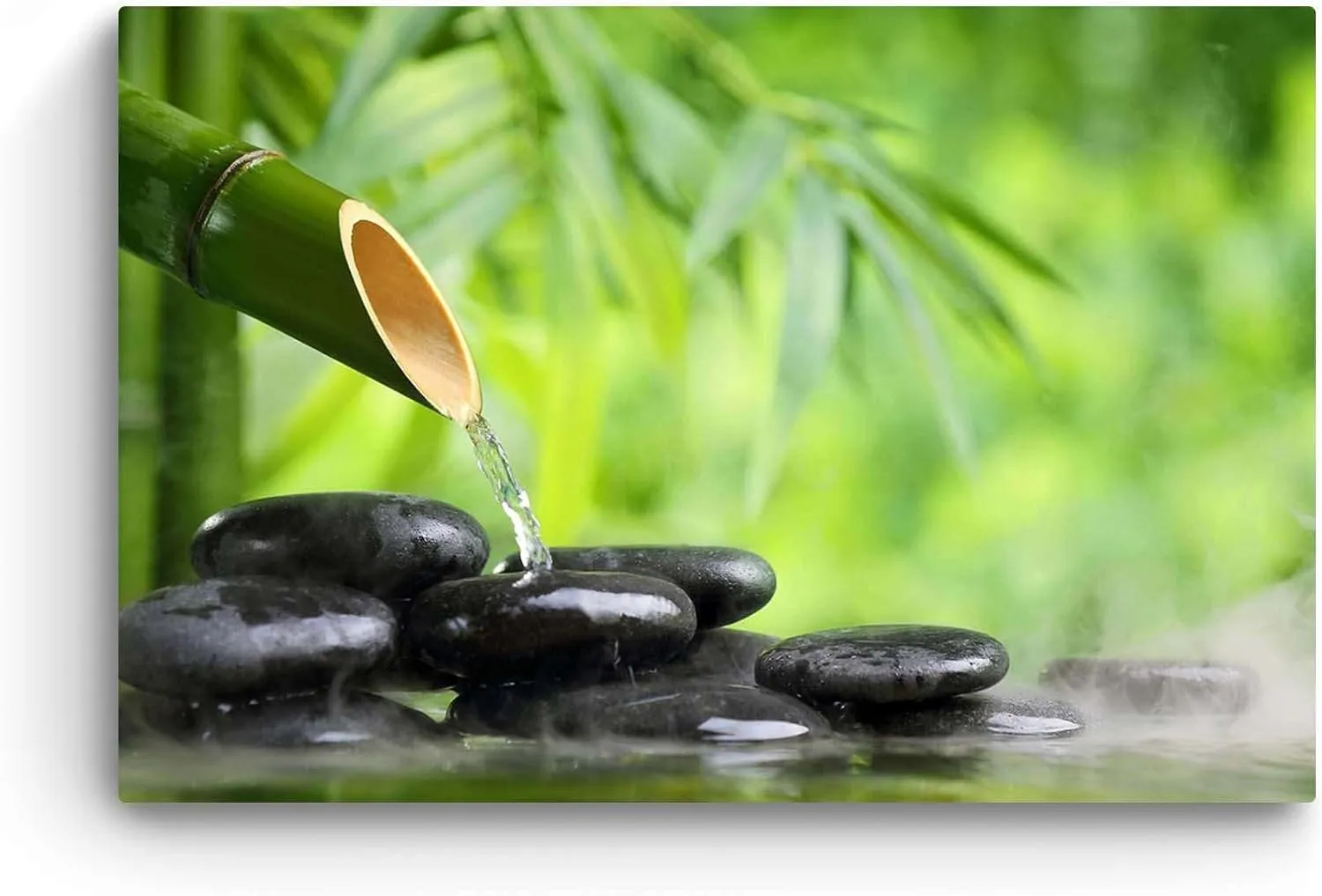 Startonight Canvas Wall Art - Zen Stones and Green Bamboo, Spa Stretched Print, Modern for Bedroom or Dining Room, Office Ready to Hang Home Decor Unique Luminous Artwork 32" x 48"