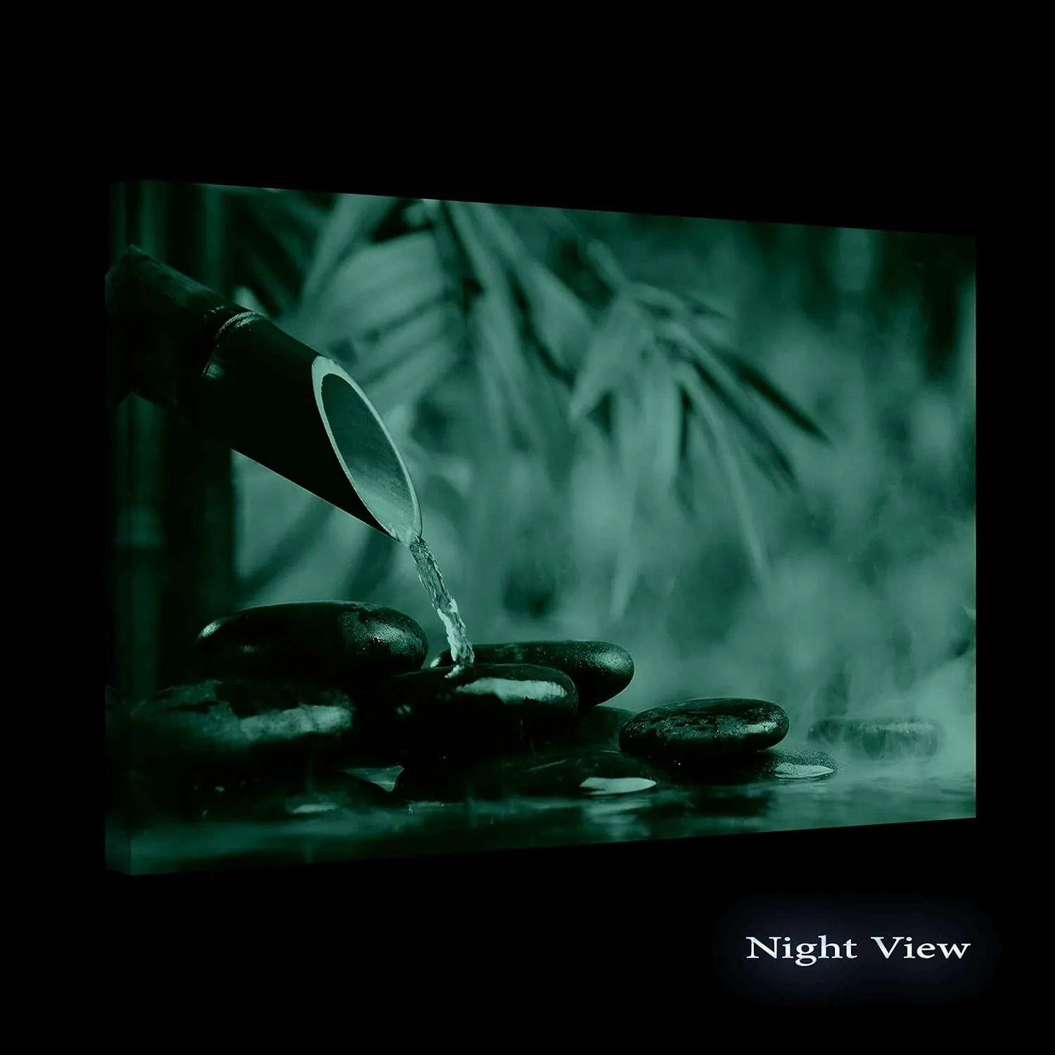 Startonight Canvas Wall Art - Zen Stones and Green Bamboo, Spa Stretched Print, Modern for Bedroom or Dining Room, Office Ready to Hang Home Decor Unique Luminous Artwork 32" x 48"