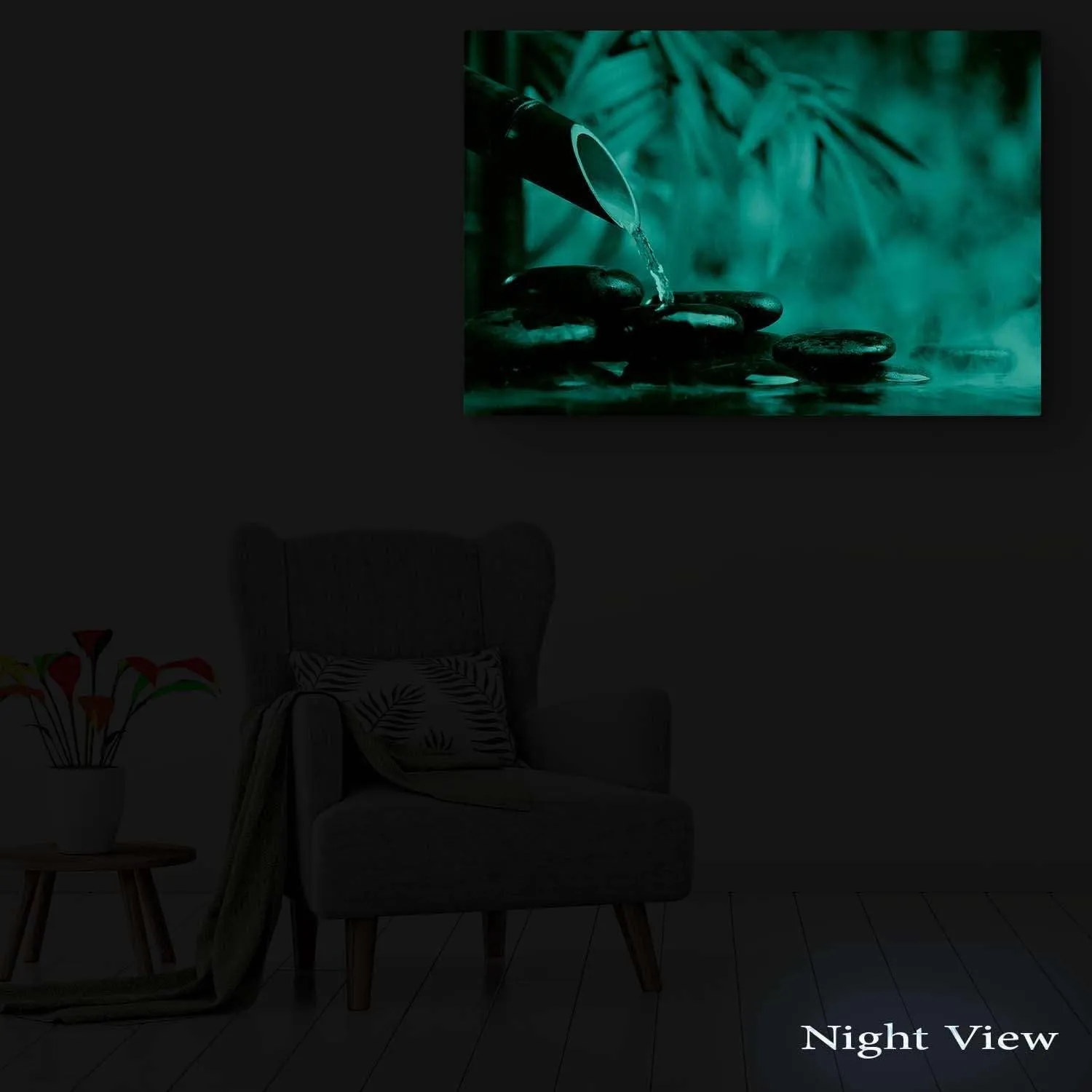 Startonight Canvas Wall Art - Zen Stones and Green Bamboo, Spa Stretched Print, Modern for Bedroom or Dining Room, Office Ready to Hang Home Decor Unique Luminous Artwork 32" x 48"