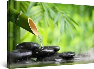 Startonight Canvas Wall Art - Zen Stones and Green Bamboo, Spa Stretched Print, Modern for Bedroom or Dining Room, Office Ready to Hang Home Decor Unique Luminous Artwork 32" x 48"