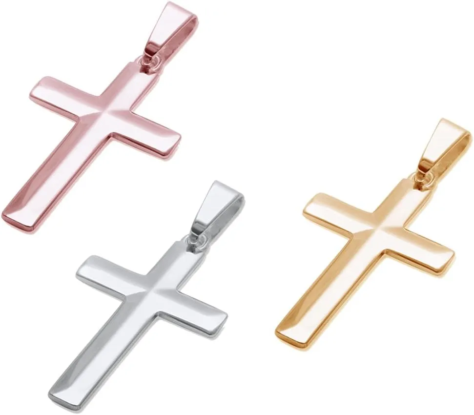 Sterling Silver Diamond Cut Thick Solid Cross Pendant 1.5" Long Choose Your Color (Fit Upto 6mm Link Chain)