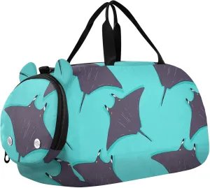 Stingray Fish Green Sports Duffle Bag for Girls Boys, Gym Bag with Shoe Compartment, Kids Travel Overnight Weekender Shoulder Bag