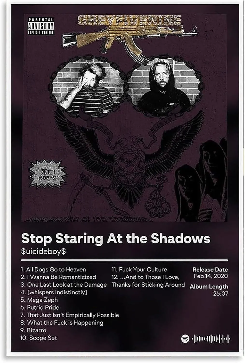 Stop Staring At The Shadows Album Poster, Canvas Wall Art For Bedroom And Office 12x18 inch (Unframed)