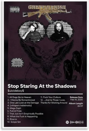 Stop Staring At The Shadows Album Poster, Canvas Wall Art For Bedroom And Office 12x18 inch (Unframed)