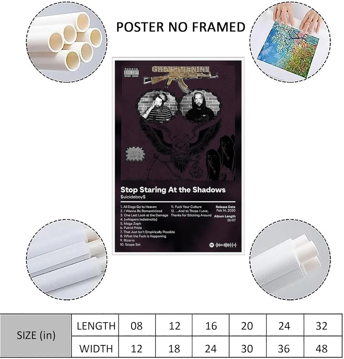 Stop Staring At The Shadows Album Poster, Canvas Wall Art For Bedroom And Office 12x18 inch (Unframed)