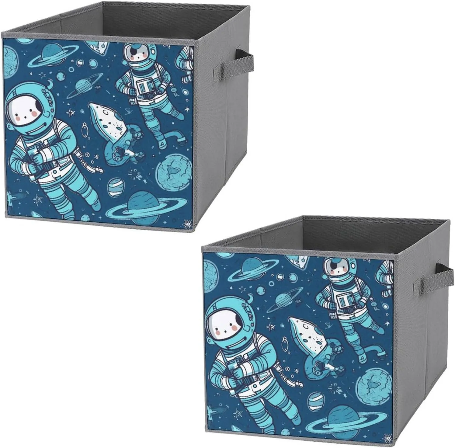 Storage Baskets Soar Into Space Printed Storage Box with Handles Storage Bags 2 Pack for Bedroom Closet