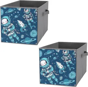 Storage Baskets Soar Into Space Printed Storage Box with Handles Storage Bags 2 Pack for Bedroom Closet
