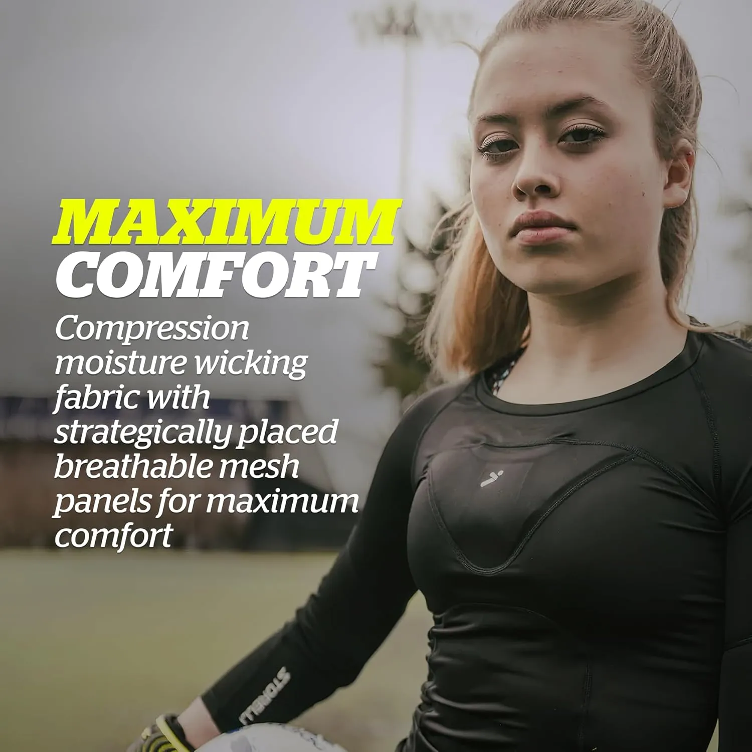Storelli Women’s Bodyshield Goalkeeper ¾ Undershirt, High-Impact Protection for Female Soccer & Field Players, Breathable