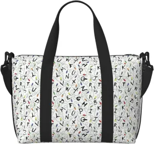 Stripe and Light Print Tote Crossbody Travel Bag with Zip Casual Handbag for Weekend Trips and Gym Shopping, Black, One Size, Travel Tote