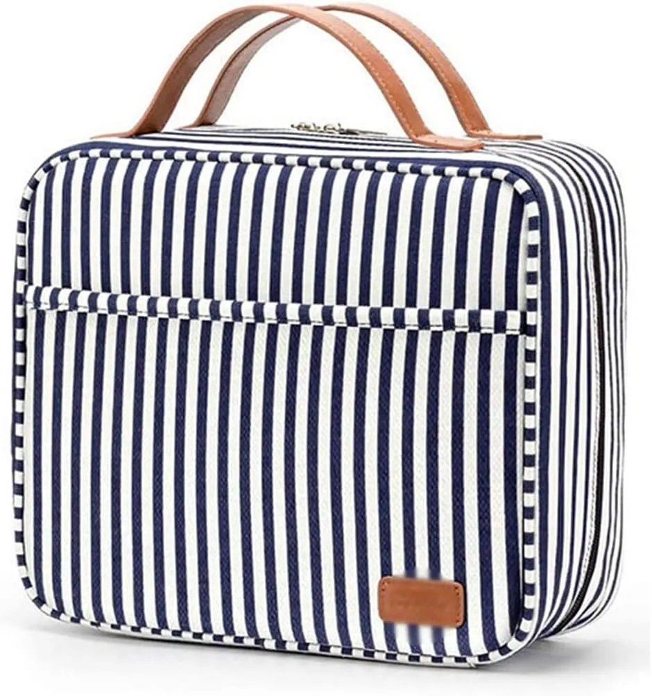 Striped Canvas Travel Toiletry bag Wash bag Dry and Wet Separation Large capacity Canvas Travel Makeup bag(D)