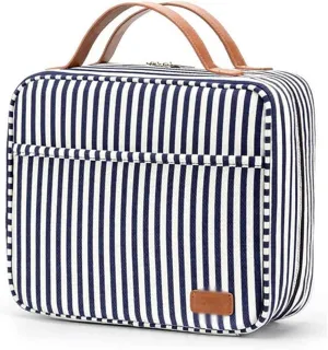 Striped Canvas Travel Toiletry bag Wash bag Dry and Wet Separation Large capacity Canvas Travel Makeup bag(D)