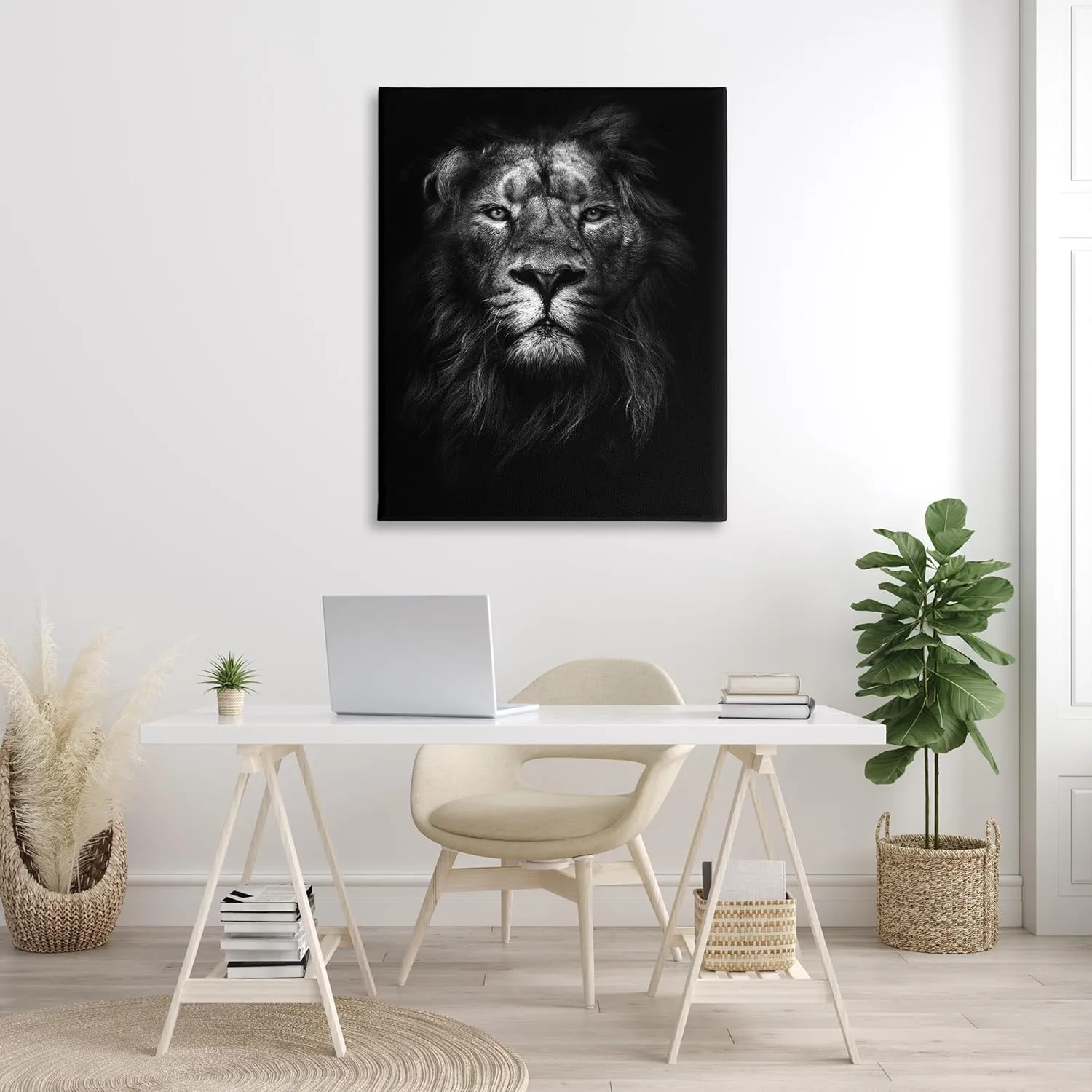 Stupell Industries King of The Jungle Lion in Shadows Black and White Photography Canvas Wall Art, 36x48, Multicolor
