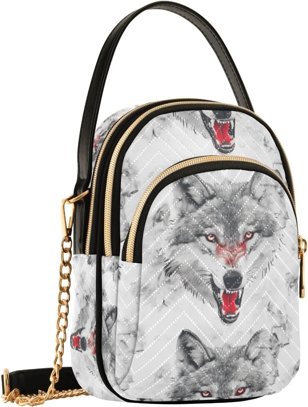 SUABO Crossbody Bag for Women, Angry Wolfs Phone Purse Detachable Chain Bag Shoulder Handbag Wallet