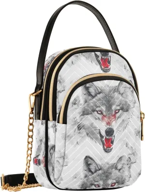SUABO Crossbody Bag for Women, Angry Wolfs Phone Purse Detachable Chain Bag Shoulder Handbag Wallet