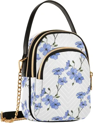 SUABO Crossbody Bag for Women, Blue Flax Flower Phone Purse Detachable Chain Bag Shoulder Handbag Wallet