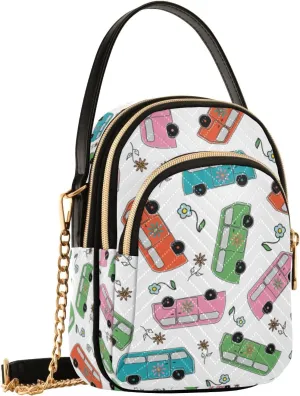 SUABO Crossbody Bag for Women, Colorful Camping Caravans Phone Purse Detachable Chain Bag Shoulder Handbag Wallet