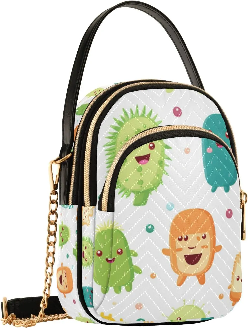 SUABO Crossbody Bag for Women, Colorful Cartoon Bacterial Phone Purse Detachable Chain Bag Shoulder Handbag Wallet
