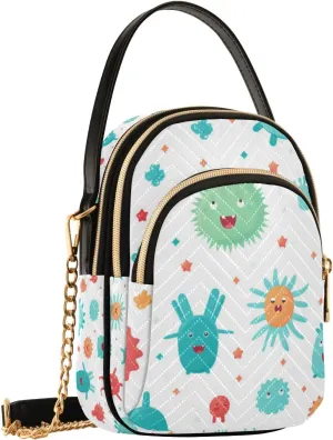 SUABO Crossbody Bag for Women, Cute Cartoon Bacterial Phone Purse Detachable Chain Bag Shoulder Handbag Wallet