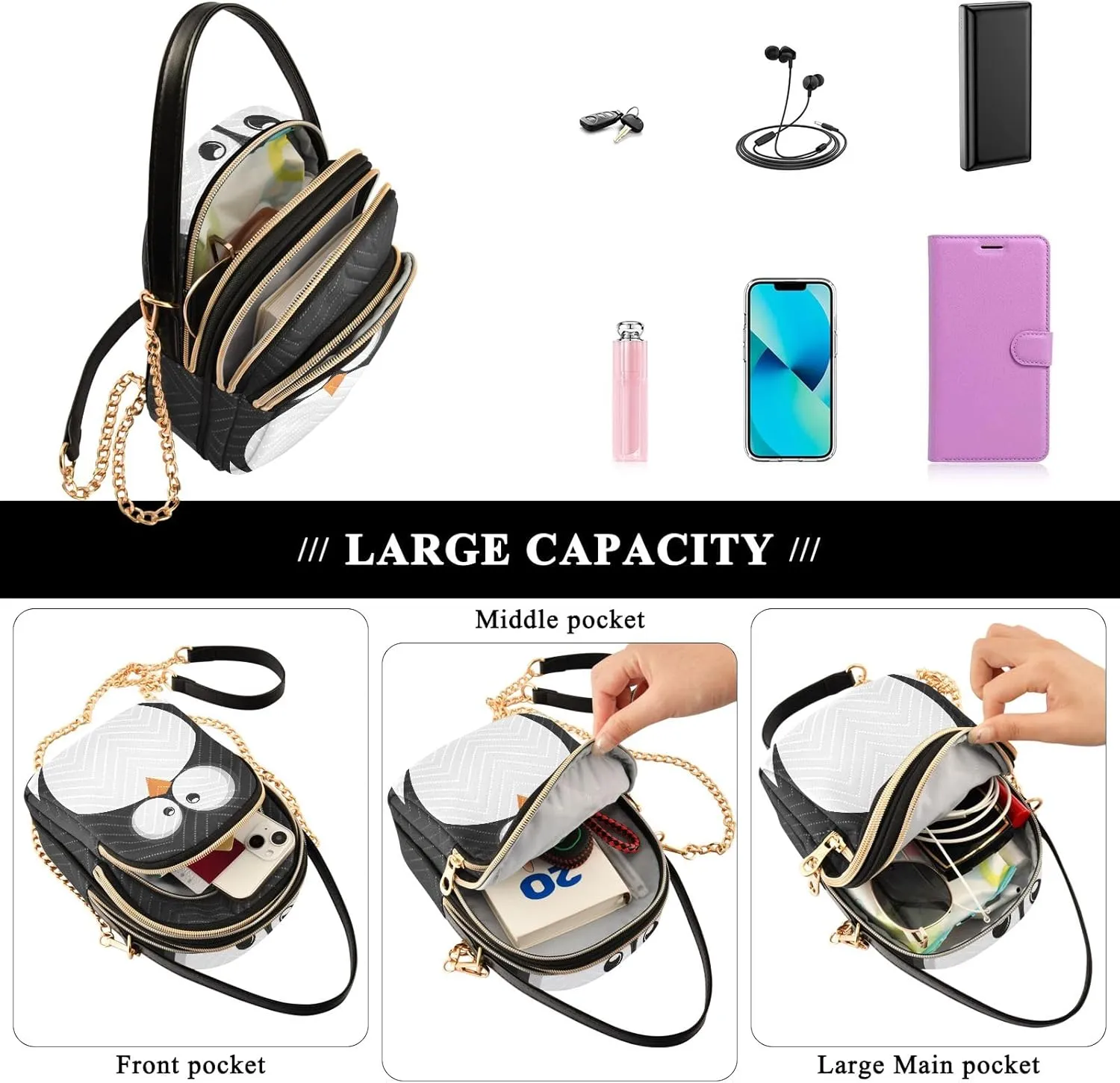 SUABO Crossbody Bag for Women, Cute Phone Purse Detachable Chain Bag Shoulder Handbag Wallet