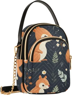 SUABO Crossbody Bag for Women, Cute Squirrel Phone Purse Detachable Chain Bag Shoulder Handbag Wallet