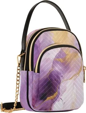SUABO Crossbody Bag for Women, Purple Marble Phone Purse Detachable Chain Bag Shoulder Handbag Wallet