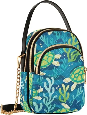 SUABO Crossbody Bag for Women, Seaweed Turtles Phone Purse Detachable Chain Bag Shoulder Handbag Wallet