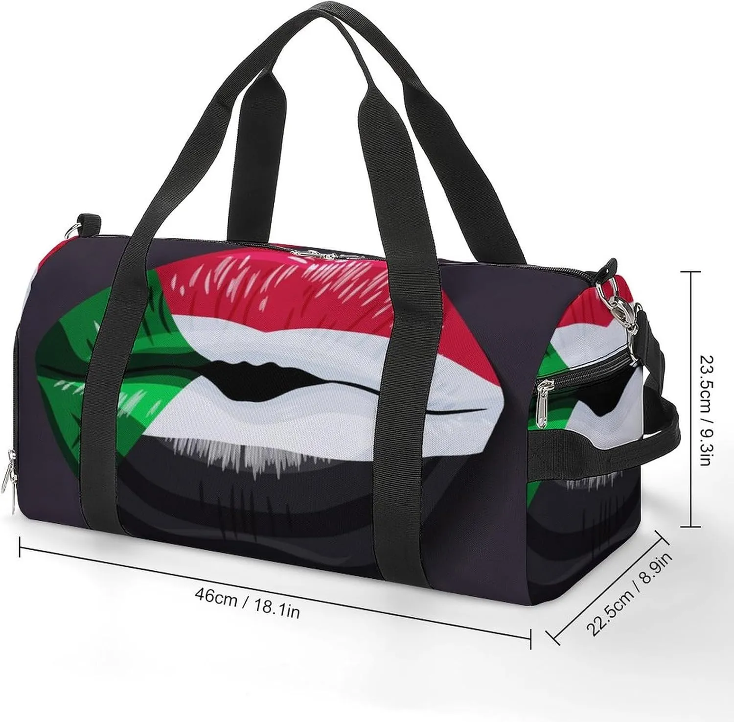 Sudan Flag Lips Sports Duffel Bag with Wet Pocket and Shoe Compartment Travel Weekender