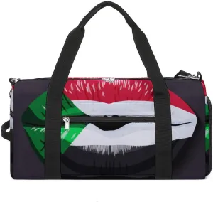 Sudan Flag Lips Sports Duffel Bag with Wet Pocket and Shoe Compartment Travel Weekender
