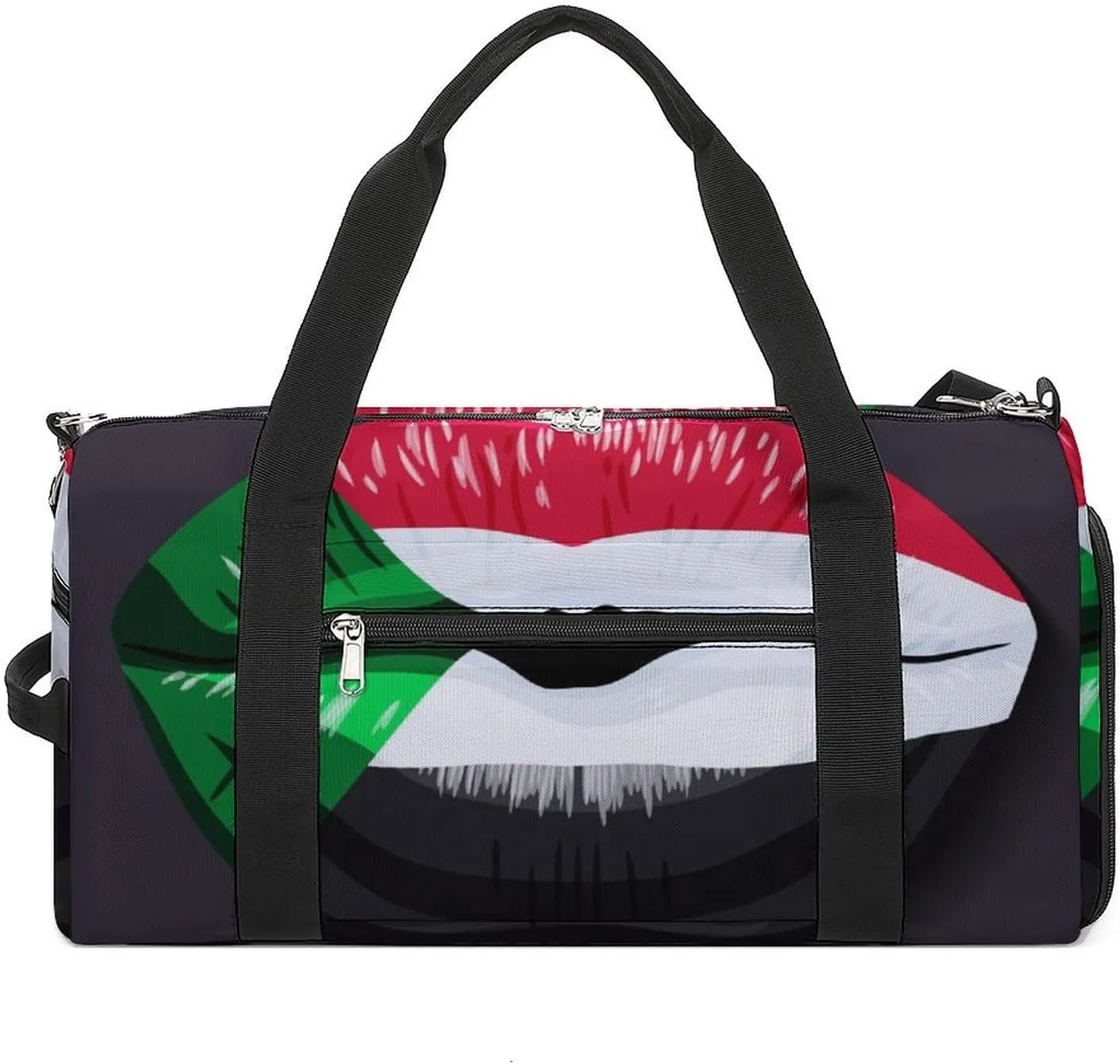 Sudan Flag Lips Sports Duffel Bag with Wet Pocket and Shoe Compartment Travel Weekender