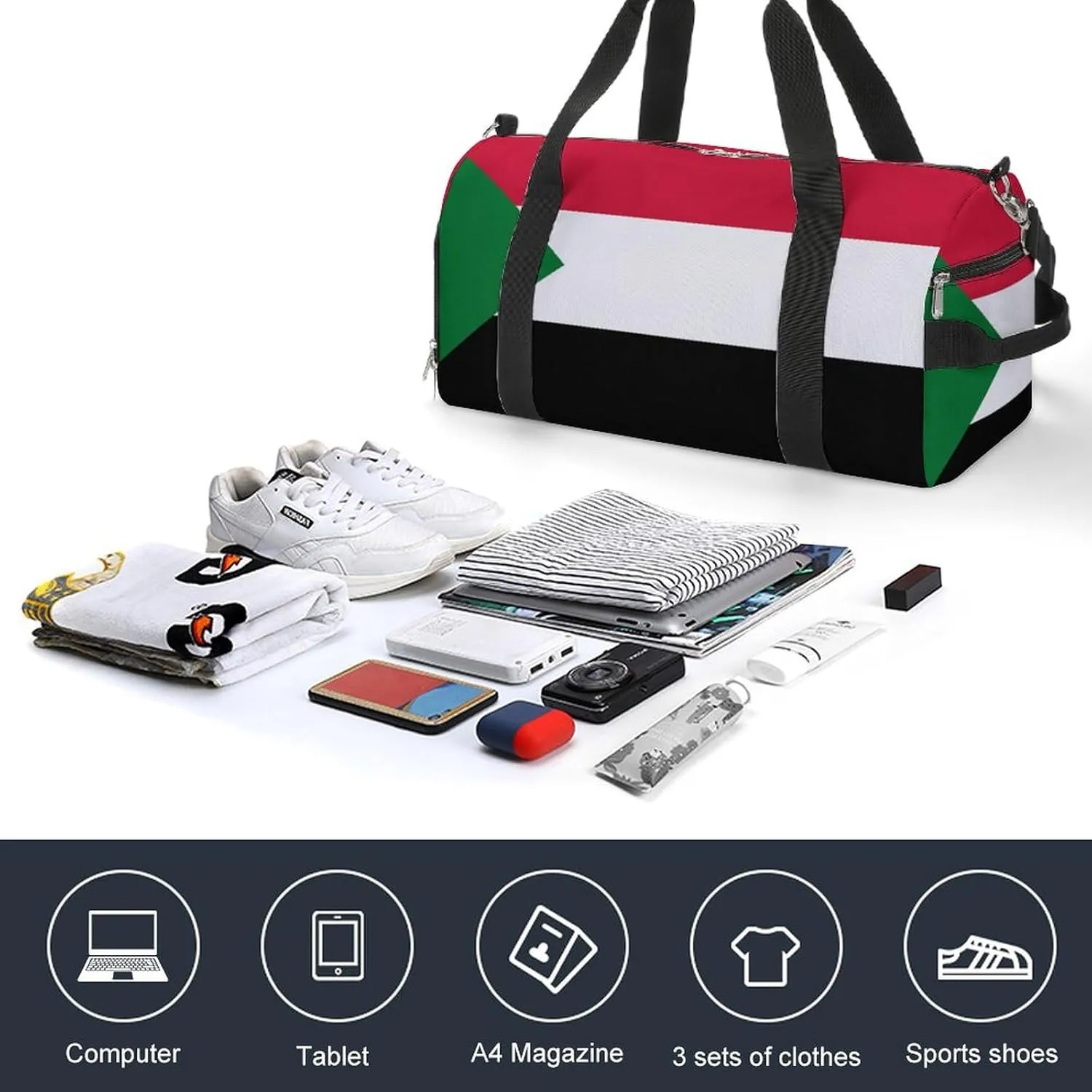 Sudan Flag Travel Bag for Boys Girls with Shoe Compartment and Wet Pocket