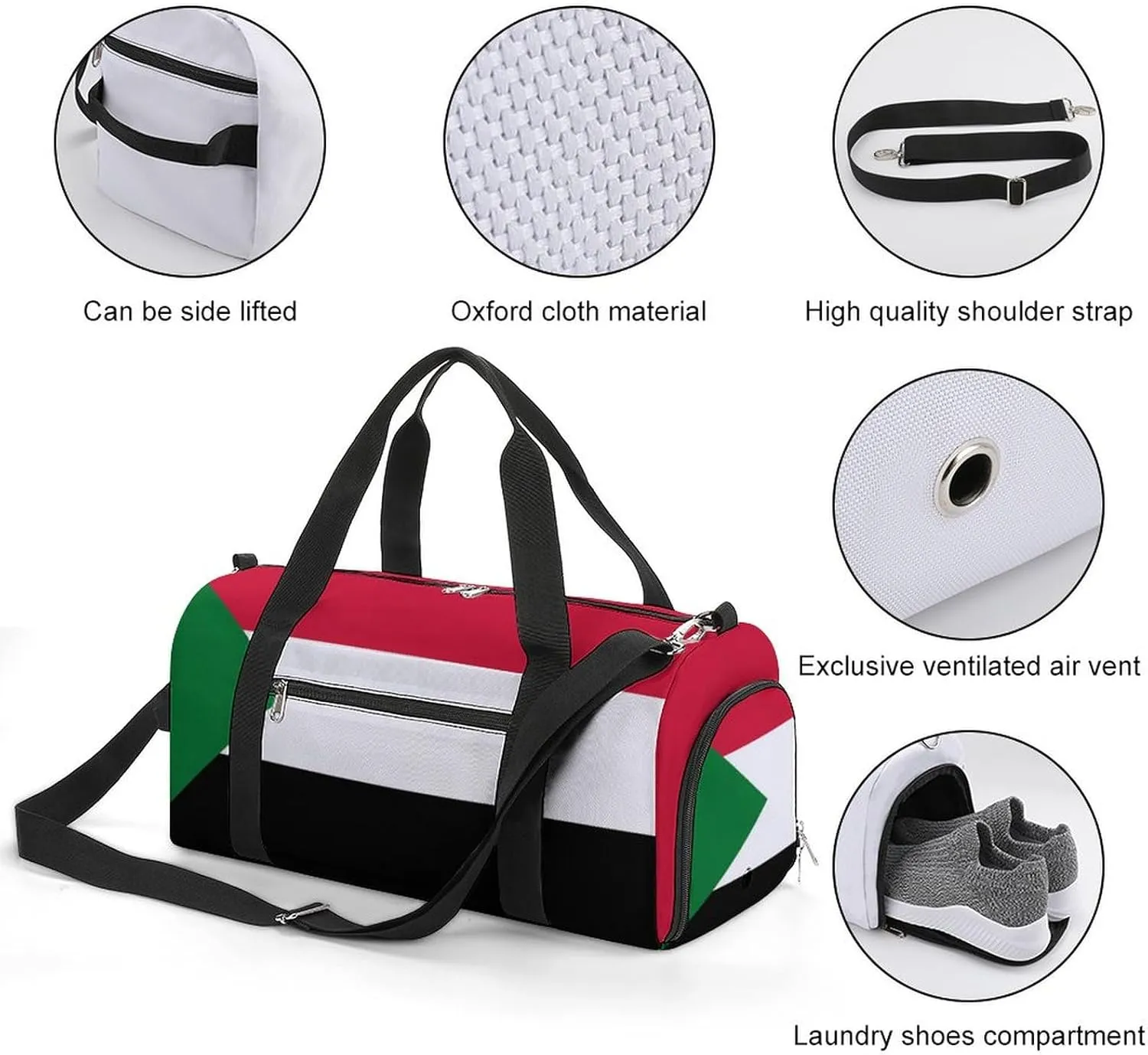 Sudan Flag Travel Bag for Boys Girls with Shoe Compartment and Wet Pocket