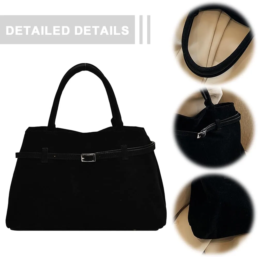 Suede Tote Bag for Women Slouchy Work Tote Bag Faux Suede Top Handle Bag Retro Brown Suede Handbag Purse