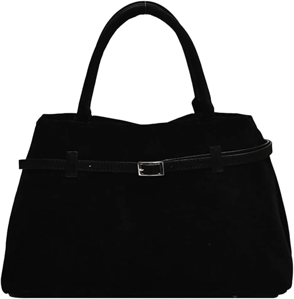 Suede Tote Bag for Women Slouchy Work Tote Bag Faux Suede Top Handle Bag Retro Brown Suede Handbag Purse