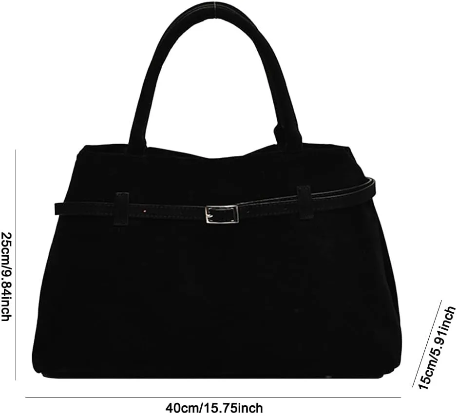 Suede Tote Bag for Women Slouchy Work Tote Bag Faux Suede Top Handle Bag Retro Brown Suede Handbag Purse