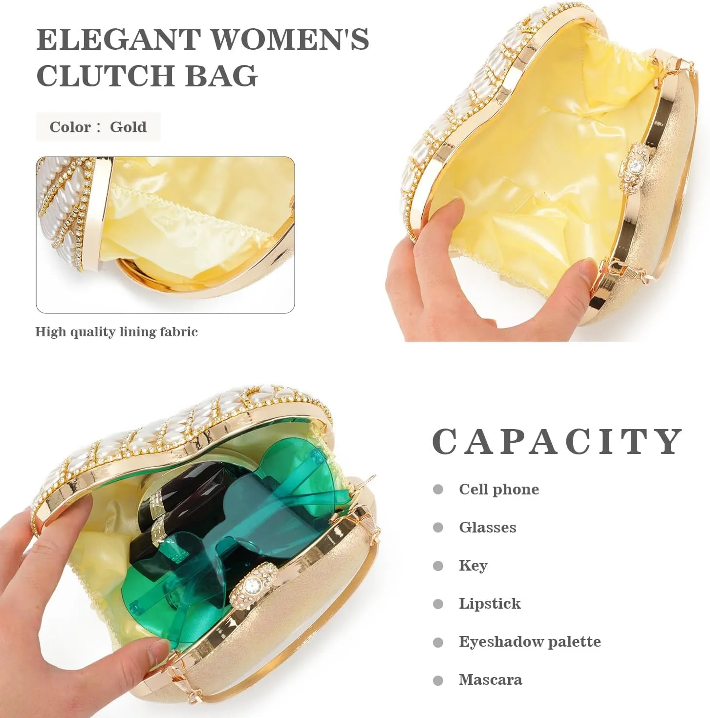SUKUTU Cute Heart Shape Clutch Bag Women Elegant Pearl Rhinstone Evening Purse Wedding Party Bridal Prom Handbag