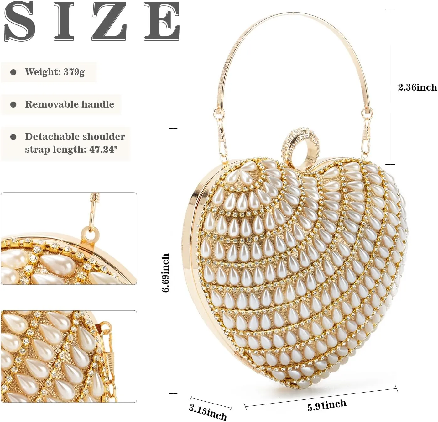 SUKUTU Cute Heart Shape Clutch Bag Women Elegant Pearl Rhinstone Evening Purse Wedding Party Bridal Prom Handbag