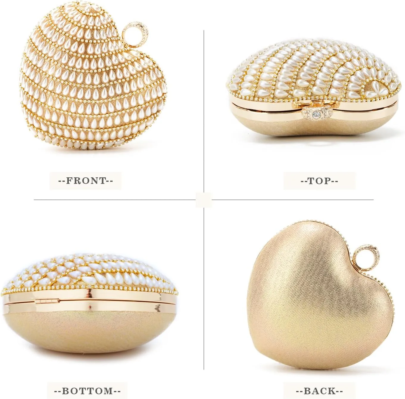 SUKUTU Cute Heart Shape Clutch Bag Women Elegant Pearl Rhinstone Evening Purse Wedding Party Bridal Prom Handbag