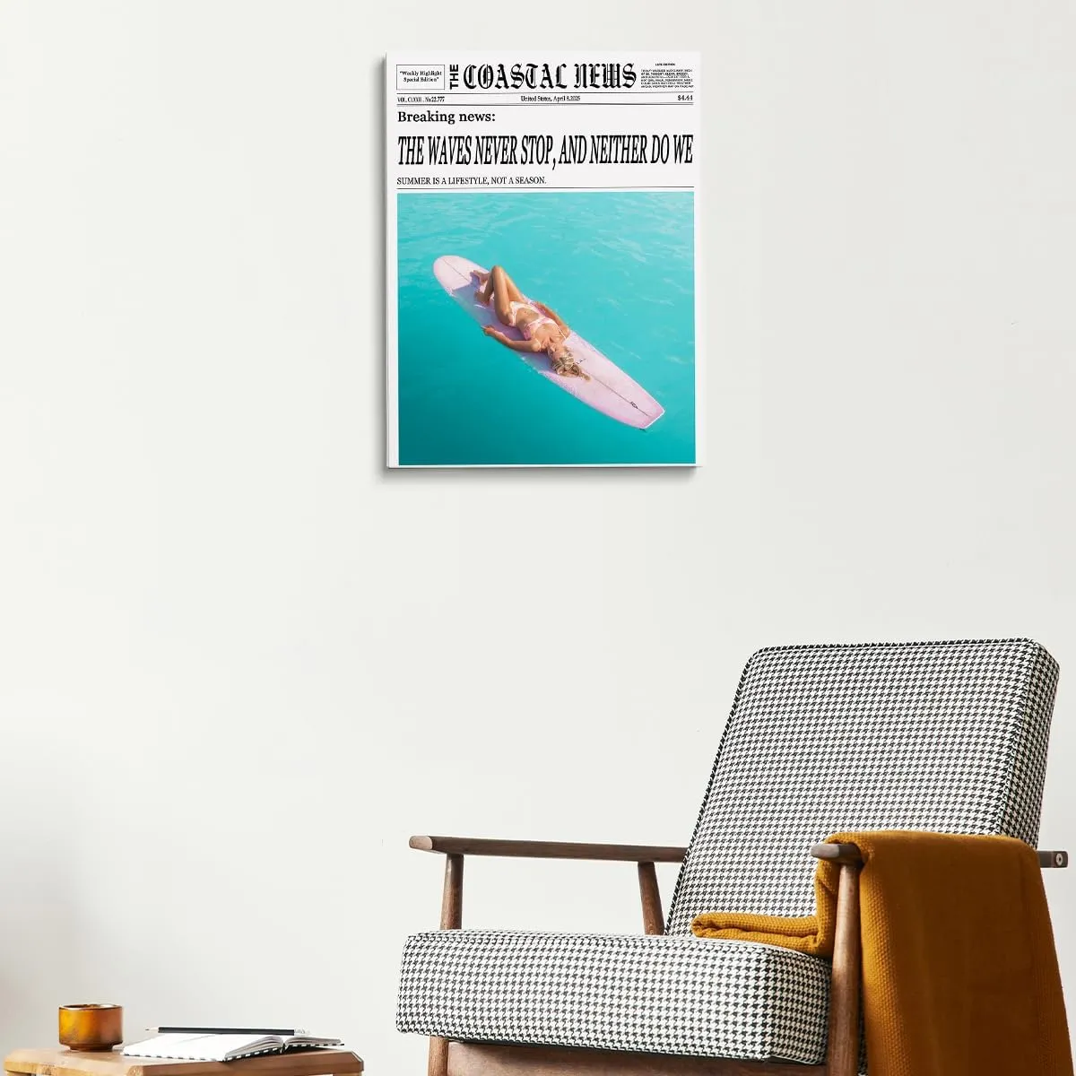 Summer The Coastal Print Wall Art The Waves Never Stop And Neither Do We Black and White Newspaper Canvas Poster Summer Surf Lovers Coastal Living Office Wall Decor 24x36in Large Frame wall art