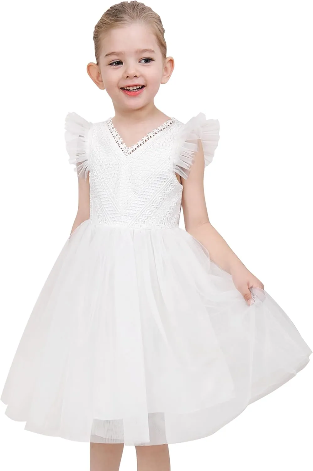 Sunny Fashion Flower Girls Dress White Wedding Pageant Bridesmaid Gown Size 3-10