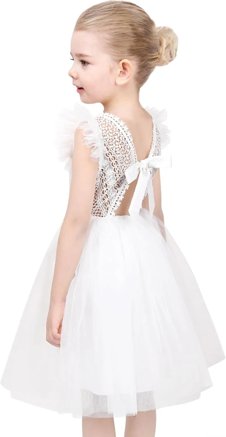 Sunny Fashion Flower Girls Dress White Wedding Pageant Bridesmaid Gown Size 3-10
