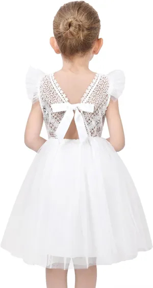 Sunny Fashion Flower Girls Dress White Wedding Pageant Bridesmaid Gown Size 3-10