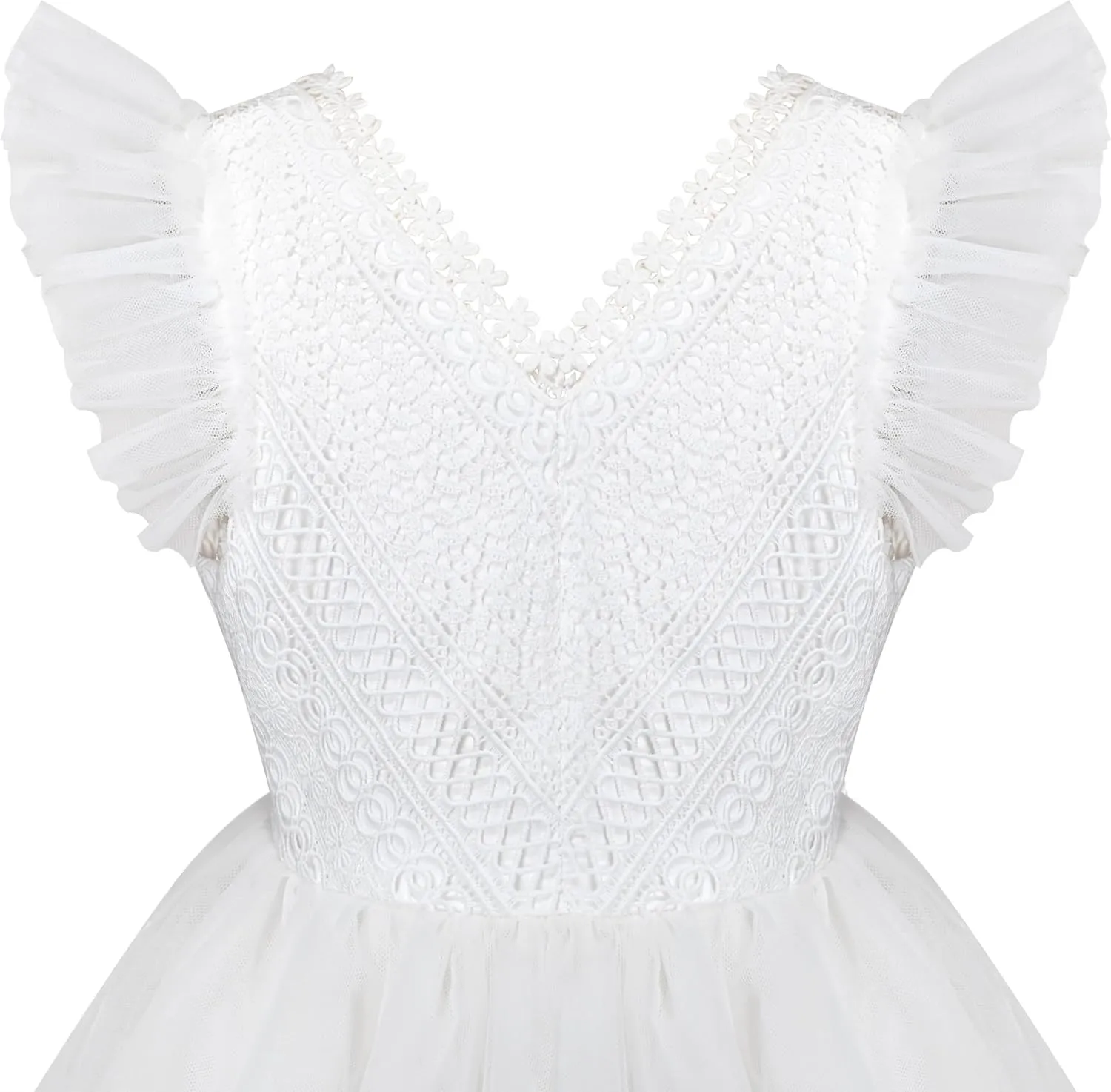 Sunny Fashion Flower Girls Dress White Wedding Pageant Bridesmaid Gown Size 3-10