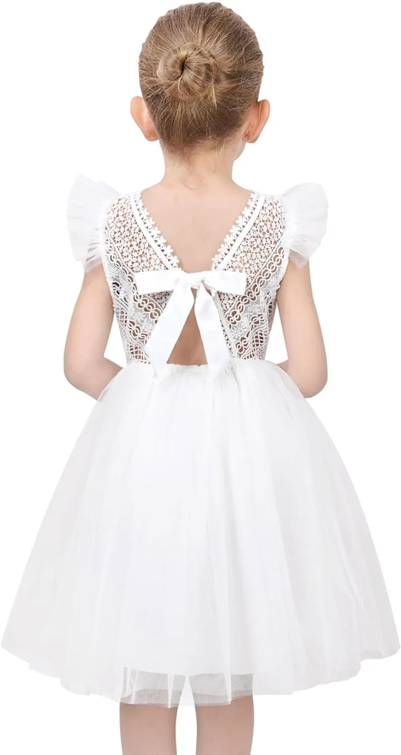 Sunny Fashion Flower Girls Dress White Wedding Pageant Bridesmaid Gown Size 3-10