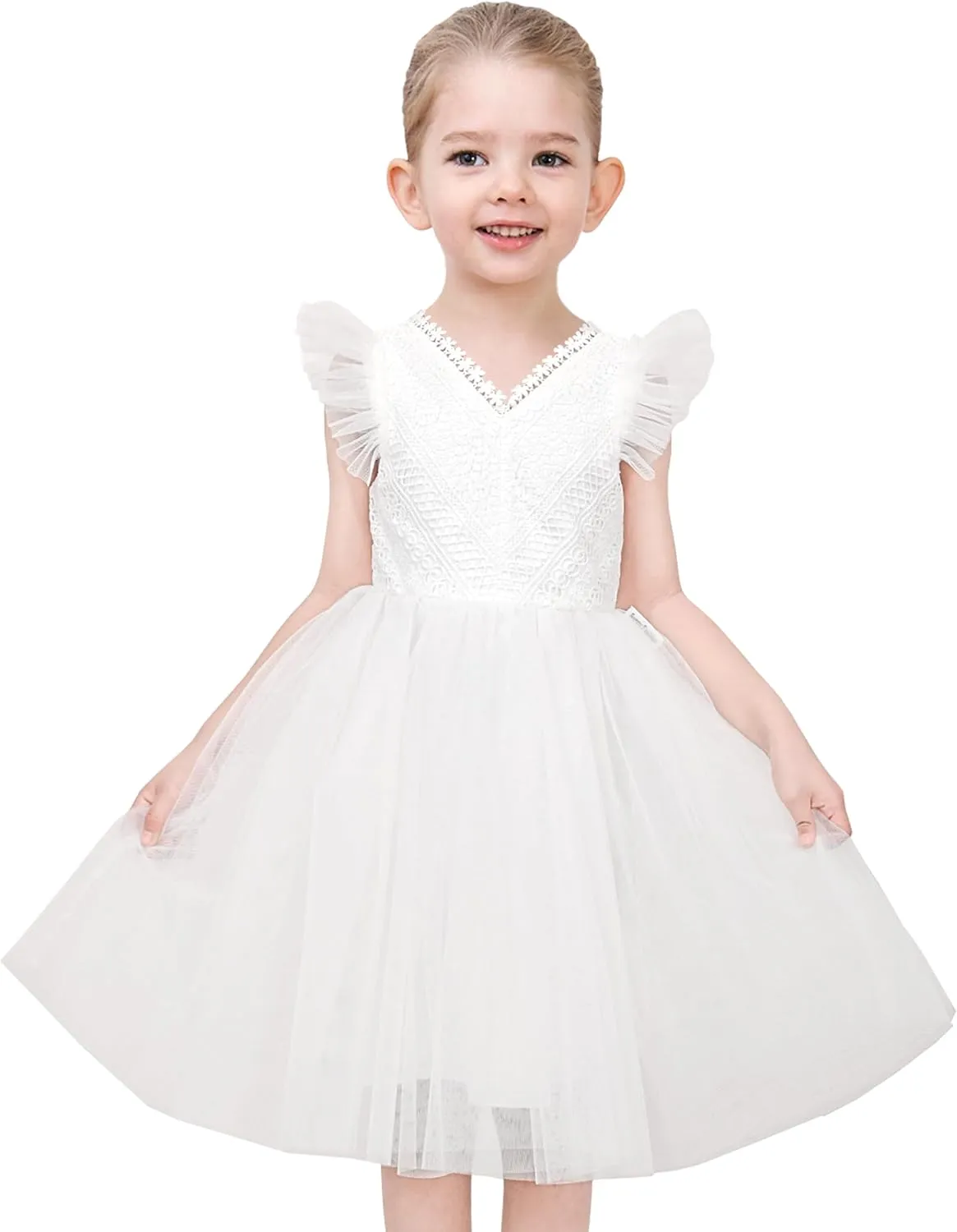 Sunny Fashion Flower Girls Dress White Wedding Pageant Bridesmaid Gown Size 3-10