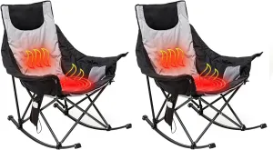 SUNNYFEEL Heated Rocking Camping Chair | Fully Padded Patio Chairs | Heating Camp Rocker Chairs for Outdoor Sports with Back and Seat Heating | Heated Folding Chair for Adults Heavy Duty 500lbs