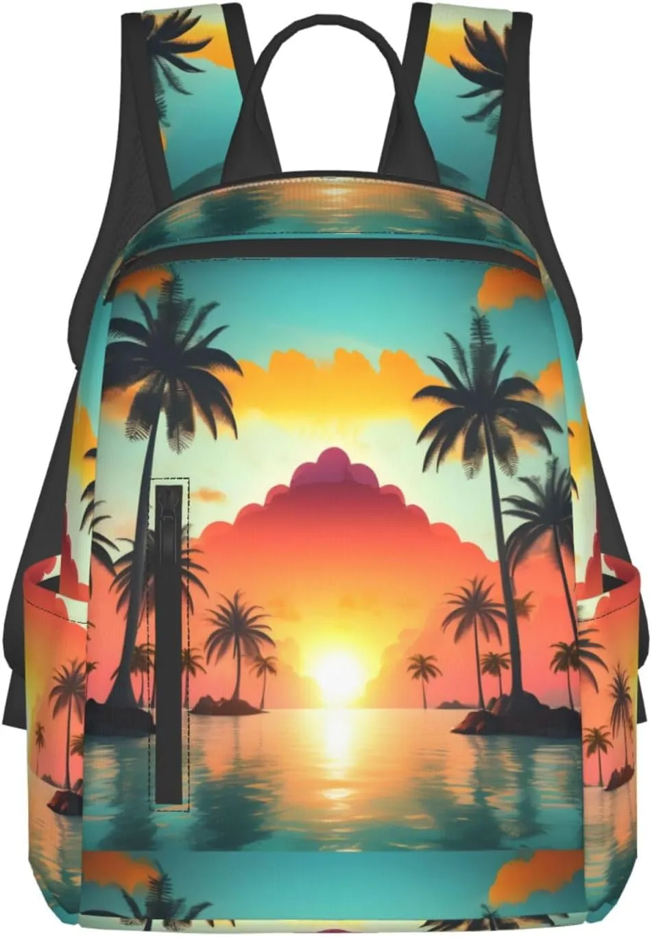 Sunrise Tropical Palm Tree Island Lightweight Backpack Travel Shoulder Bag with Stylish Print, Leisure Day Trips Shopping Backpack